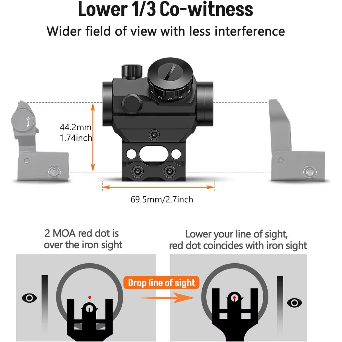 2MOA Red Dot Sight 1X25Mm Reflex Sight Waterproof & Shockproof & Fog-Proof Red Dot Scope with 1 Inch Riser Mount