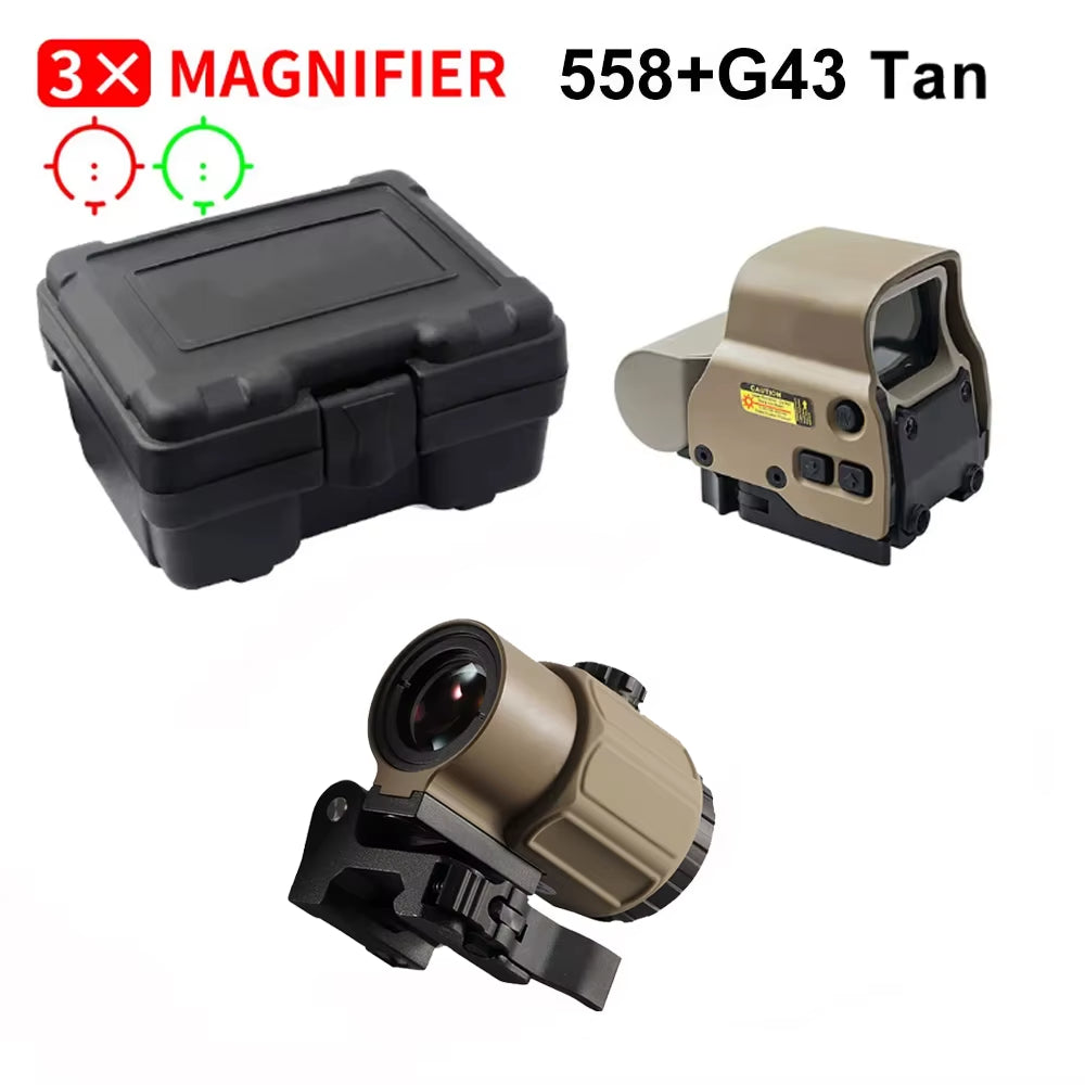 558+G43 Holographic Collimator Sight 558+G33/G45 Red Dot Optic Sight Tactical Hunting Gear W/20Mm Rail Mounts&Quick Detach Lever
