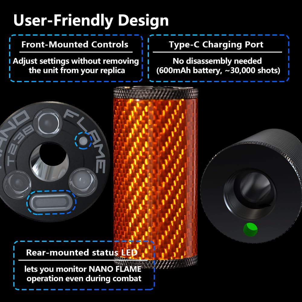 Airsoft Nano Flame Pistol/Rifle Tracer Unit with 14Mm CCW Thread Interface and Type-C Charging Port, 14Mm CCW to 11Mm CW Adapter