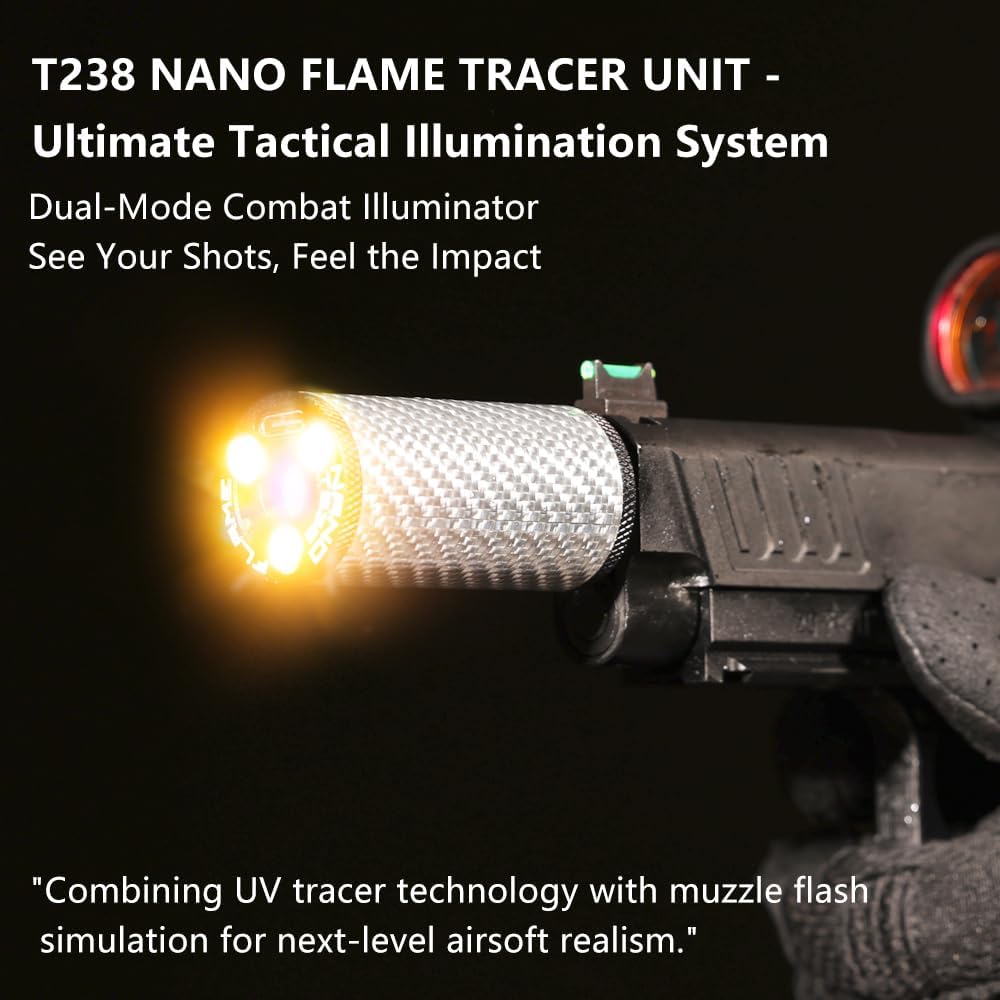 Airsoft Nano Flame Pistol/Rifle Tracer Unit with 14Mm CCW Thread Interface and Type-C Charging Port, 14Mm CCW to 11Mm CW Adapter